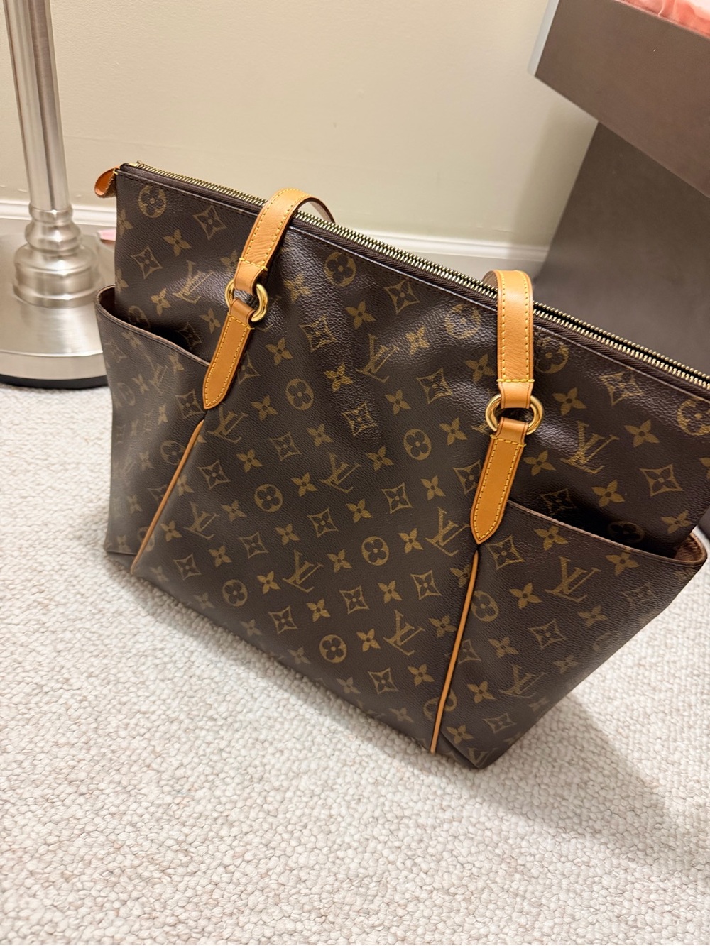 Louis Vuitton Brown Monogram Tote with Tan Leather Straps